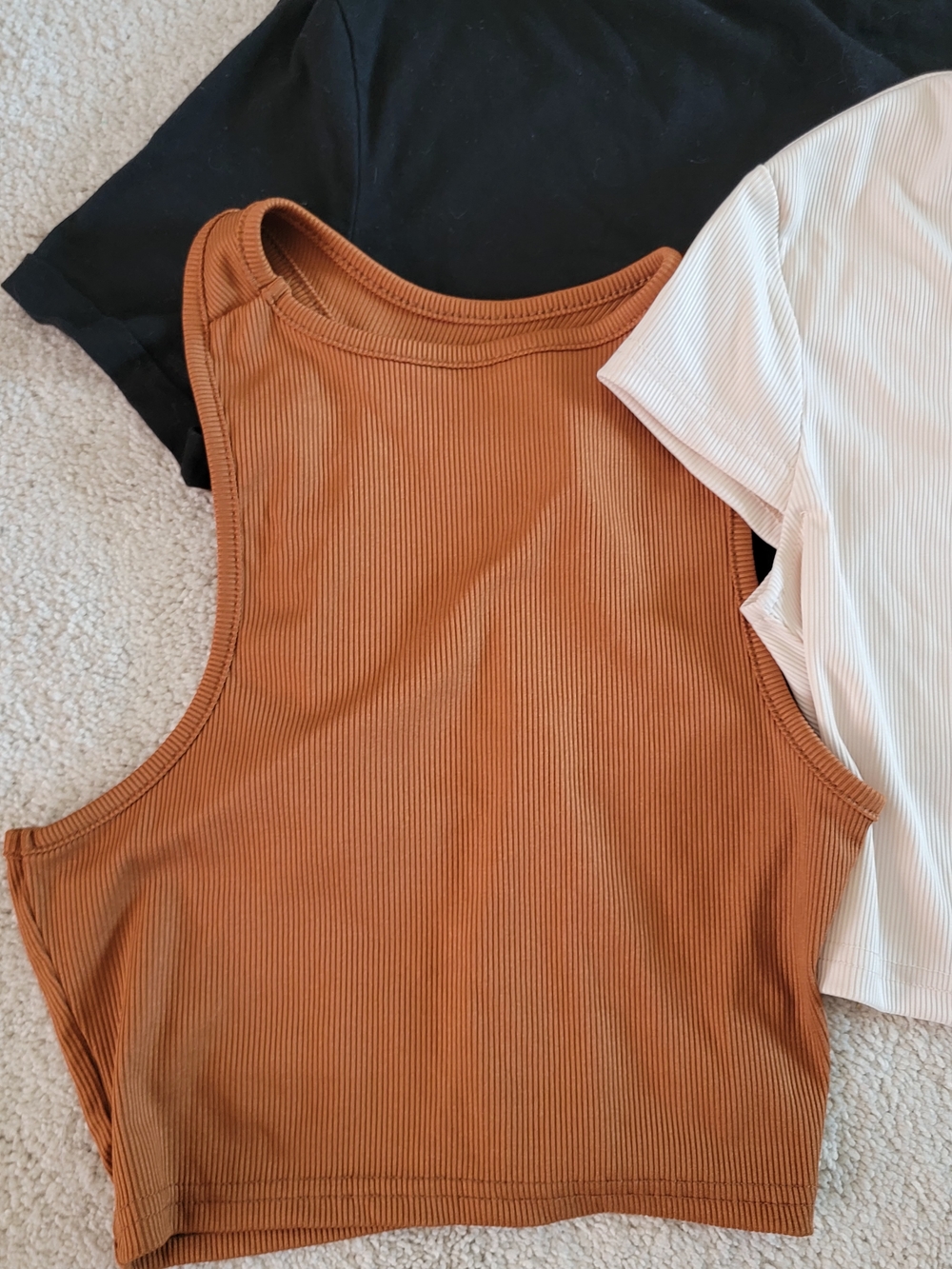 Ribbed Tank & Short Sleeve Crop Tops in Black, Rust, and Cream - Set - Picture 2 of 4